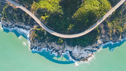 Aerial photography panoramic view of Sufengshan internet celebrity highway in Dongshan County, Zhangzhou City, Fujian Province, China