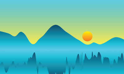 blue green yellow simple landscape vector for background design.
