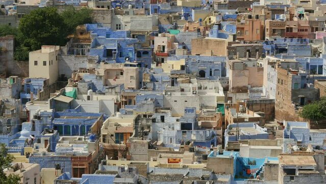 Residential housing and skyline Jodhpur's 'Blue City', Rajasthan, India