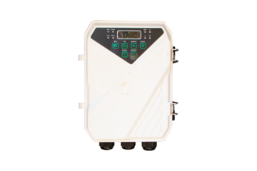 Old solar cell deep well pump box isolated on cut out PNG. For use in pumping water or liquids from artesian wells. Helps reduce cost of using oil to generate electricity to pump water.