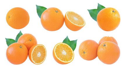 Set of oranges isolated on white background.