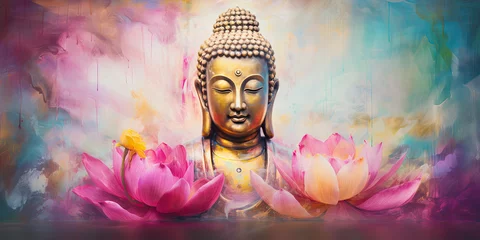 Foto op Aluminium Abtract painting of golden buddha and lotus © Kien