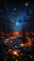 Fototapeta premium dark glowing 3D backdrop perspective with cosmic landscape background 9:16 smartphone wallpapers