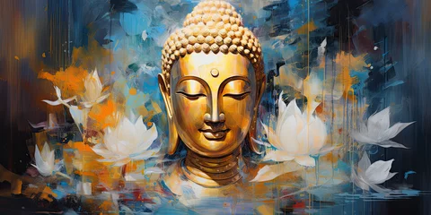 Foto auf Acrylglas Abtract painting of golden buddha and lotus © Kien