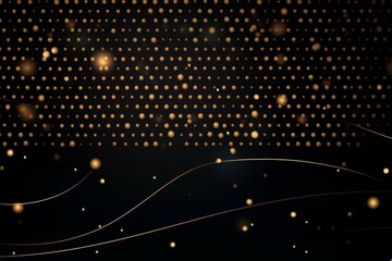 Abstract shiny gold wave design element with dots grid and glitter effect on black background....
