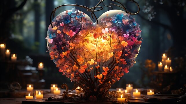 Romantic oil painting beautiful tree in shape of heart