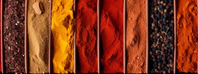 Indian spices background. Seasonings texture for web design, advertisement.