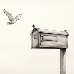 a bird flying over a mailbox