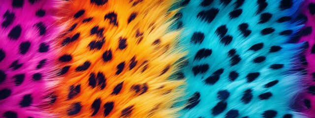 Rainbow leopard fur seamless pattern background. Animal skin texture in retro fashion style. - obrazy, fototapety, plakaty