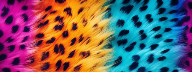 Selbstklebende Fototapeten Rainbow leopard fur seamless pattern background. Animal skin texture in retro fashion style. © Artem