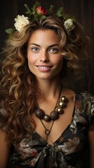 Fototapeta premium Portrait of beautiful young woman with perfect smile. on white. Smile emotion illustration. Generative AI
