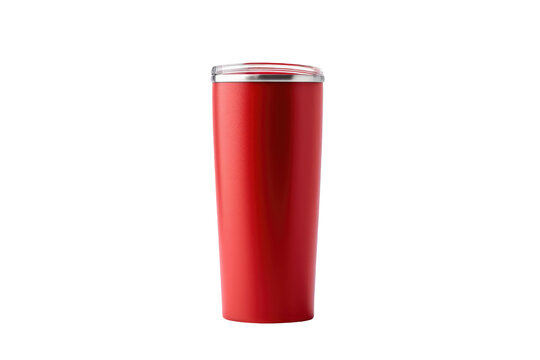 Stainless steel glass,cold cup red color on transparent background.