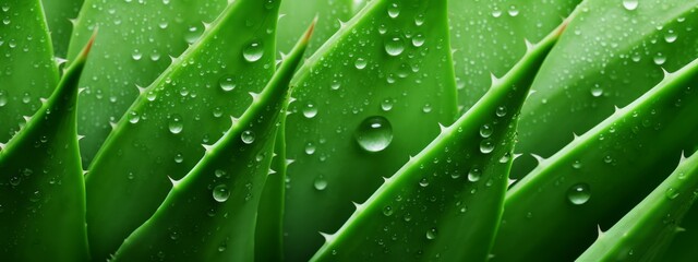 Fresh aloe vera leaves with dewdrops texture background.