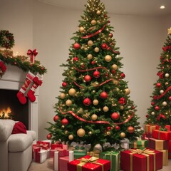 Fototapeta na wymiar christmas tree and gifts