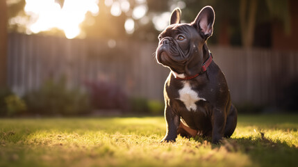 French Bulldog, outside, copy space, AI Generated