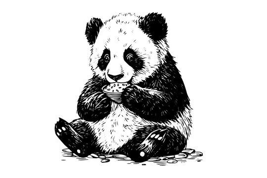 Panda hand drawn ink sketch. Engraved style vector illustration.