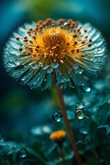 Water drops on dandelion flower. Beautiful nature background.