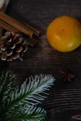 Christmas still life with fruit and spices
