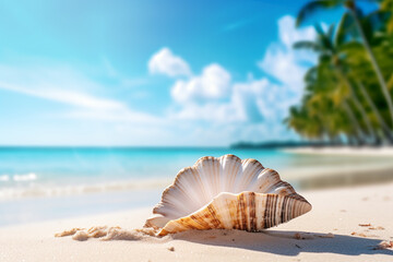 Fototapeta na wymiar Photo of shell on the perfect beach by the ocean