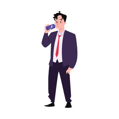 Obraz premium Businessman trying to get active with off energy drink, flat vector isolated.