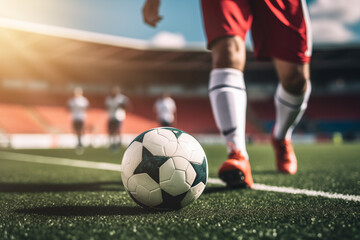 Obraz premium Photo of soccer ball on stadium grass field