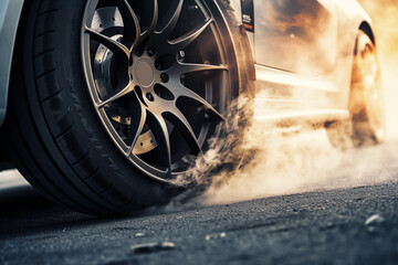 Photo of sport car tire with smoke during drift