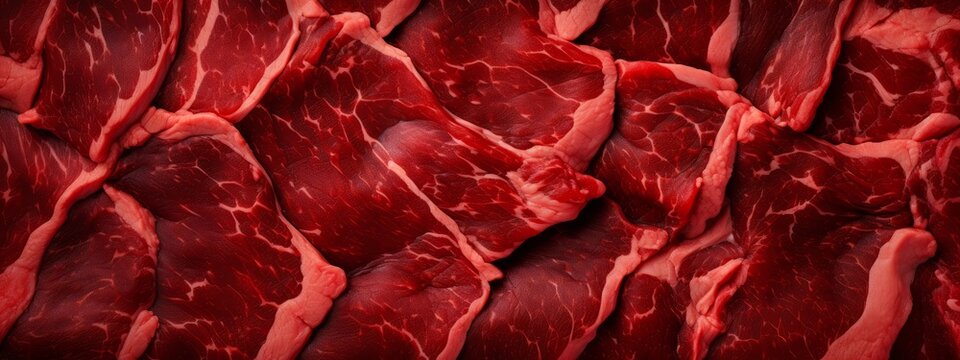  realistic red meat steak texture. 3d raw meat background. Cow cut steak pattern.