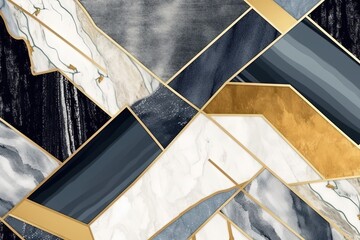 Fond art déco abstrait avec un motif géométrique minimaliste, incrustation de mosaïque moderne, carrelage, texture d'agate de marbre et d'or. IA générative, IA