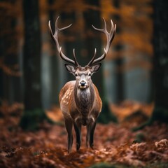a deer with antlers standing in the woods