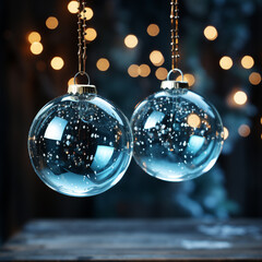 Realistic hanging glass christmas balls empty and with snow