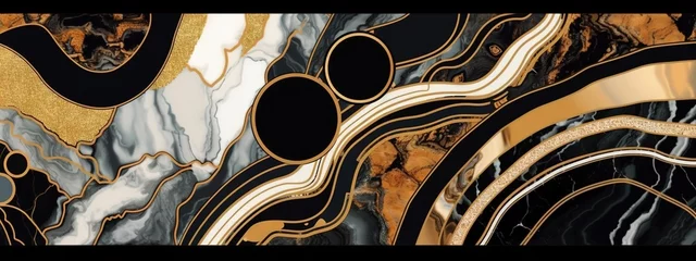 Foto op Aluminium Glas in lood Fond art déco abstrait avec un motif géométrique minimaliste, incrustation de mosaïque moderne, carrelage, texture d'agate de marbre et d'or. IA générative, IA