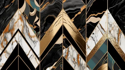Abwaschbare Fototapete Befleckt Fond art déco abstrait avec un motif géométrique minimaliste, incrustation de mosaïque moderne, carrelage, texture d'agate de marbre et d'or. IA générative, IA