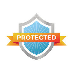 Protection, protected shield concept with banner. Safety badge icon. Security label. Vector illustration