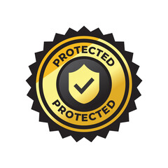 Protection, protected shield concept with banner. Safety badge icon. Security label. Vector illustration