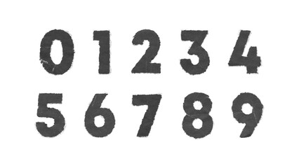 Torn Paper PNG numbers with black folded texture and white paper edges on transparent background