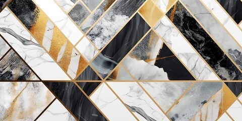 Fond art déco abstrait avec motif géométrique minimaliste, incrustation de mosaïque moderne, texture d'agate de marbre et d'or. IA générative, IA - obrazy, fototapety, plakaty