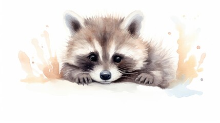 Obraz premium a painting of a raccoon laying down with its head on top of the raccoon's paw. generative ai