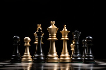 In the battlefield of intellect, the king stands commanding and victorious among the chess pieces.