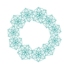 Frozen snowflake winter circle wreath for card or invite. Vector abstract monochrome background in simple hand drawn style