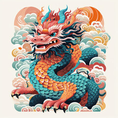 Dragon year stamp cartoon style , Character chinese dragon style year of dragon 2024