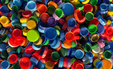 Recycling Plastic Bottle Caps. Plastic Material is Recyclable. Remove Lids from Plastic Bottles before Recycling. Plastic Waste Collection for Recycling. Drink Bottle caps to conversion and Reuse.