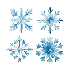 Set of watercolor winter snowflake for greeting card decor on white background
