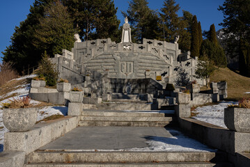 Italian mountain town Breguzzo in alps. Adamello Brenta park in dolomites itlian Alps in Trentino.