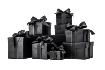 Black wrapped Black Friday presents isolated on transparent background. Generative Ai