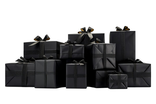 Black wrapped Black Friday presents isolated on transparent background. Generative Ai