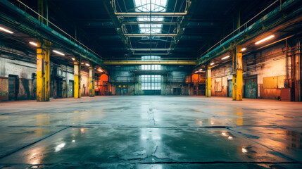 Industrial interior of an old factory or warehouse - obrazy, fototapety, plakaty