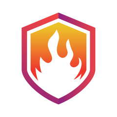 Fire shield logo template design, icon, symbol on white background