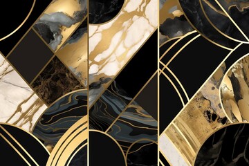 Fond art déco abstrait, motif géométrique minimaliste, incrustation de mosaïque moderne, carrelage, texture d'agate de marbre et d'or. IA générative, IA
