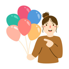 Obraz premium cheerful young woman party guest hold balloons