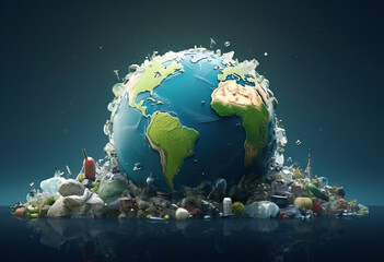 Obraz na płótnie Canvas Planet Earth splashed garbage, Polluted concept of ecology